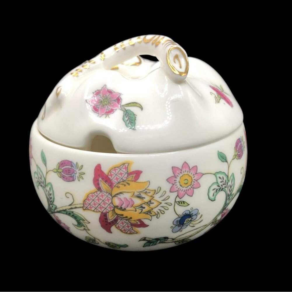 Minton Haddon Hall Bone China Jam/Jelly Jar With Lid Floral Design 3 3/8" X 3 1/